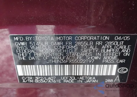 2005 Lexus Ls 430 z USA, uszkodzony, nr VIN JTHBN36FX55022197